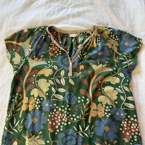 Floral Green and Blue Blouse - Picture 2 of 9